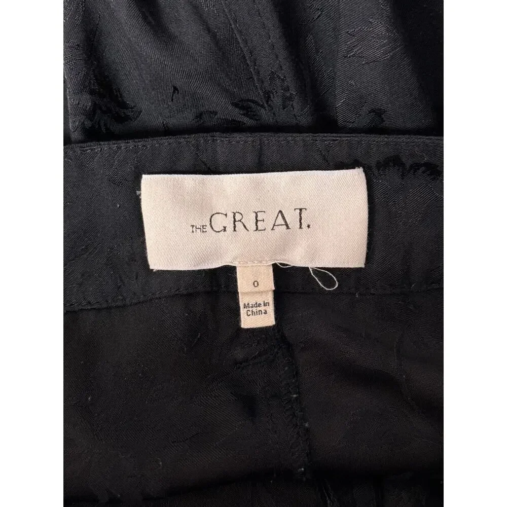 THE GREAT Pants 0 / XS Womens Black Floral Jacquard Tie Waist Cargo Pockets